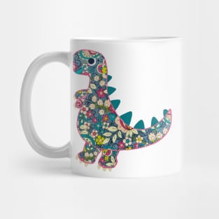 Vintage floral T-Rex Dinosaur on red background Mug